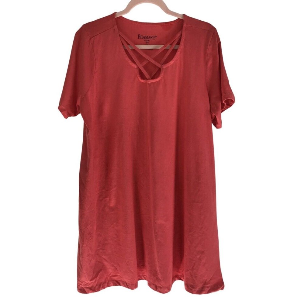 Roamans Tunic Top Shirt Womens Size 18/20 Peach Pink Color Short Sleeve